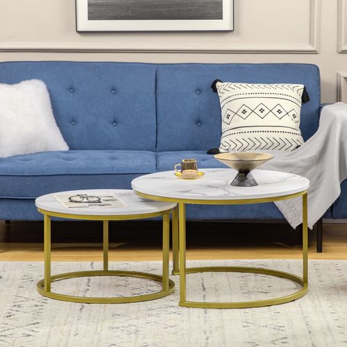 Marble Coffee Table Round Nest of Tables - Set of 2
