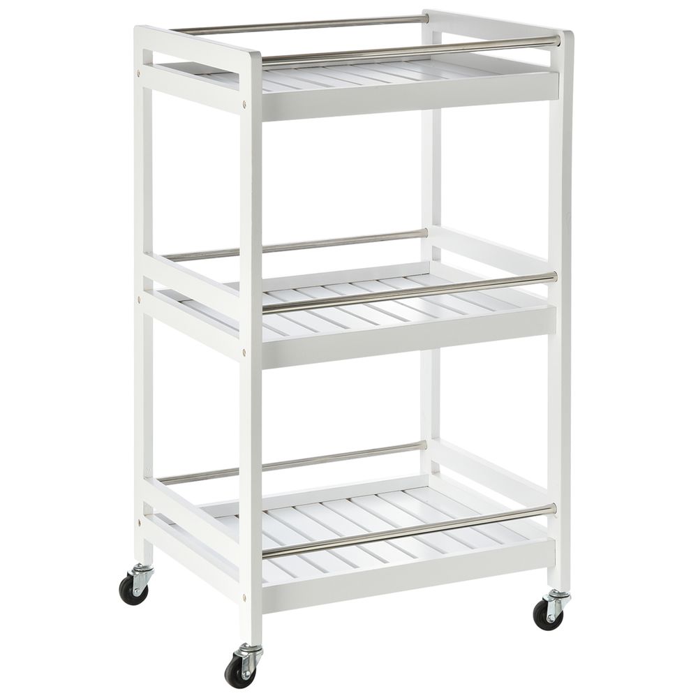 Pine Wood 3Tier Kitchen Trolley White
