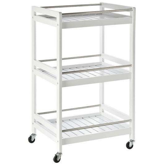Pine Wood 3Tier Kitchen Trolley White