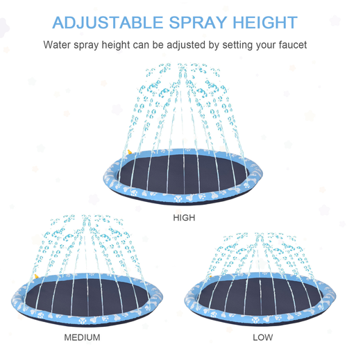 Splash Pad Sprinkler for Pets Dog Bath Pool Non-Slip Outdoor Blue - 170cm