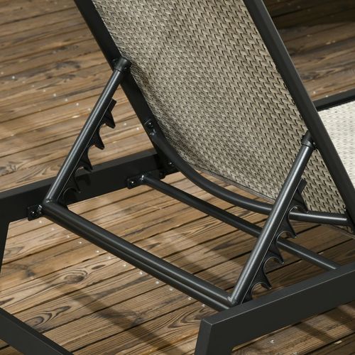 Outdoor Rattan Sun Loungers. 5-Position Backrest & Wheels, Black