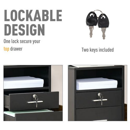 Mobile File Cabinet Lockable Documents Storage with 5 Wheels in Black