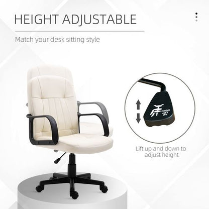 PU Leather Office Chair Swivel in Cream & Black