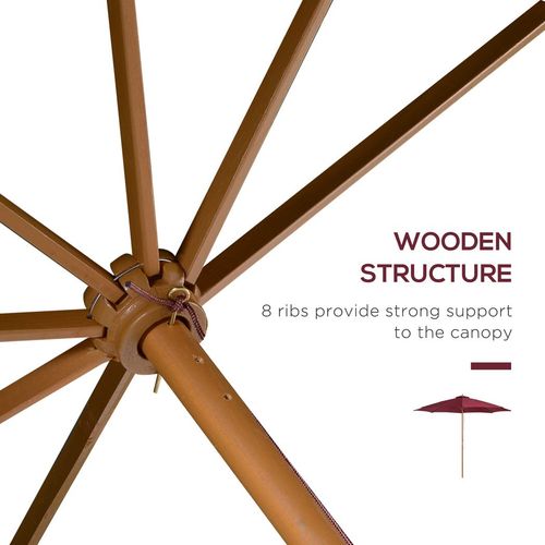 3m Wooden Garden Parasol, Sun Shade in Wine Red