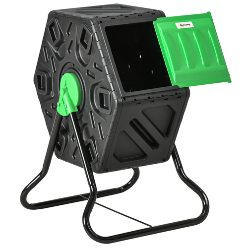 Garden Compost Bin with Barrel Rotating Composter and Steel Legs - 65L