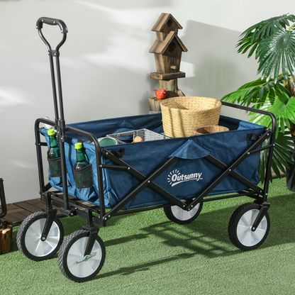 Pull Along Cart Folding Cargo Wagon Trailer Trolley For Beach Garden with Handle