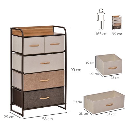 Dresser Tower With 5 Linen Fabric Drawers Steel Frame