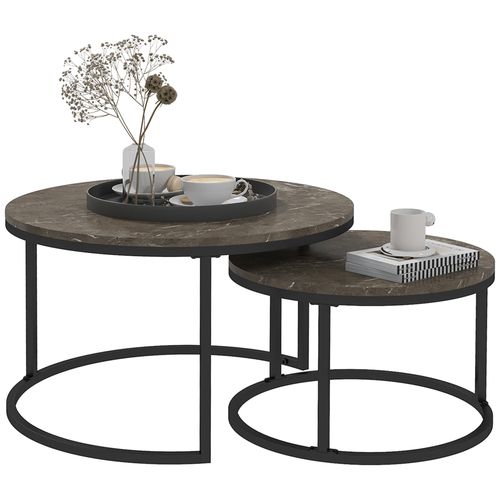 Stacking Coffee Table Set Steel Frame Marble - Effect Top - 2 Pcs