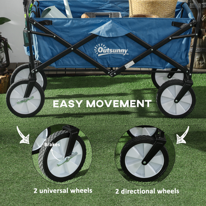 Pull Along Cart Folding Cargo Wagon Trailer Trolley For Beach Garden with Handle