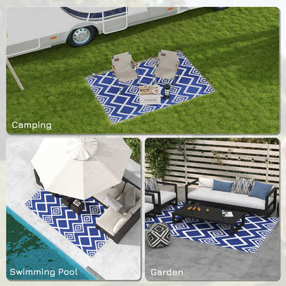 Reversible Waterproof Outdoor Rug with Carry Bag (182cm x 274cm) in Blue