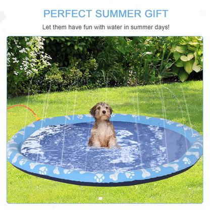 Splash Pad Sprinkler for Pets Dog Bath Pool Non-Slip Outdoor Blue - 170cm