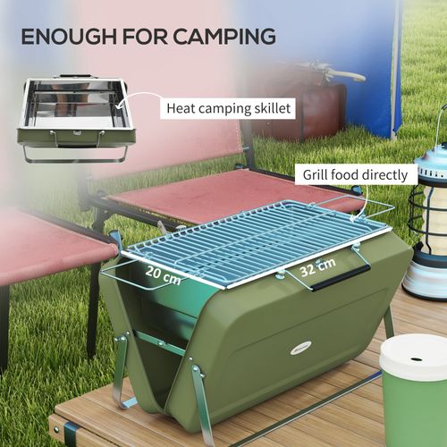 Portable BBQ Grill with Suitcase Design for Camping Picnic Party in Green