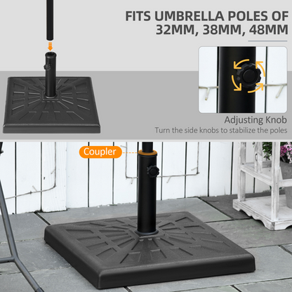 Square Resin Garden Parasol Base for Poles of 32mm, 38mm, 48mm - 19kg
