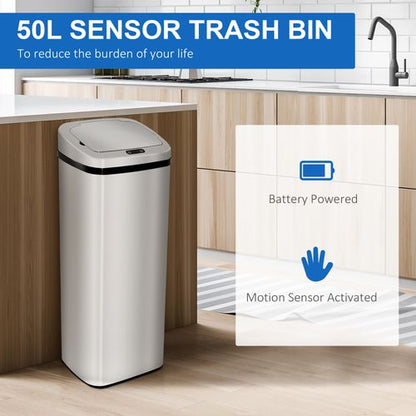 50L Motion Sensor ABS Rubbish Bin Silver/Black