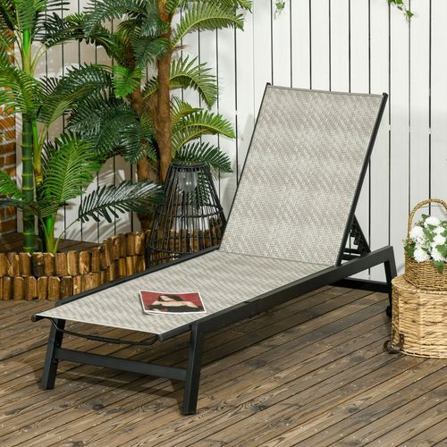 Outdoor Rattan Sun Loungers. 5-Position Backrest & Wheels, Black