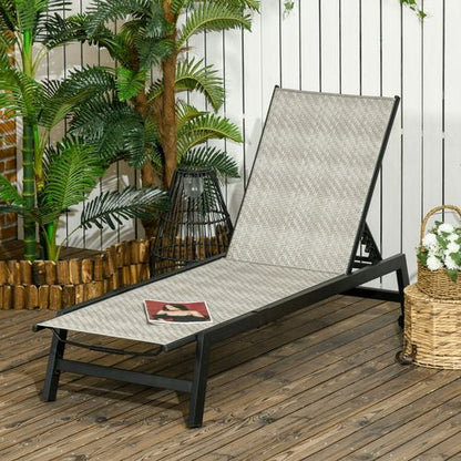 Outdoor Rattan Sun Loungers. 5-Position Backrest & Wheels, Black