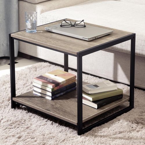 Rustic Coffee Table with Black Steel Frame