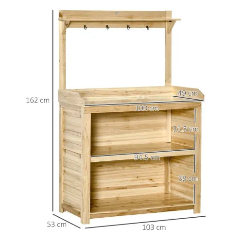 Garden Potting Bench Table Workstation with Galvanized Tabletop