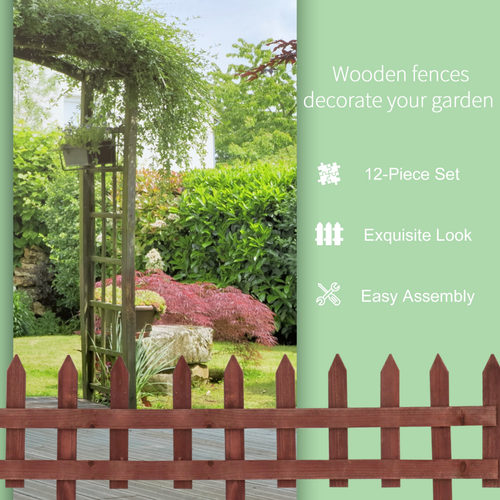 Wooden Plant Border Fence Garden Fixed Picket Brown - Pack of 12