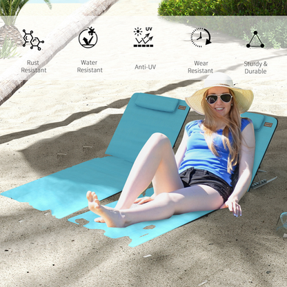 Outdoor Beach Mat Steel Reclining Chair Set in Light Blue - 2 Pieces