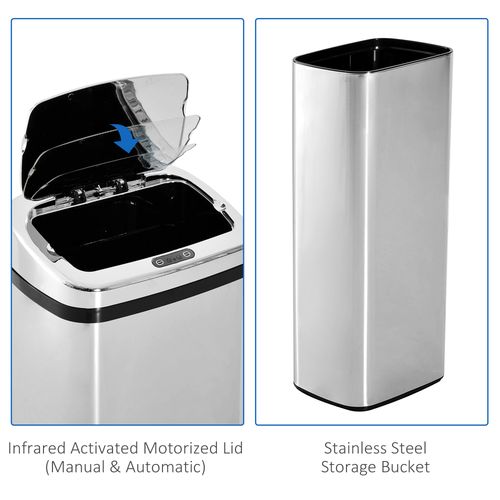 50L Motion Sensor ABS Rubbish Bin Silver/Black