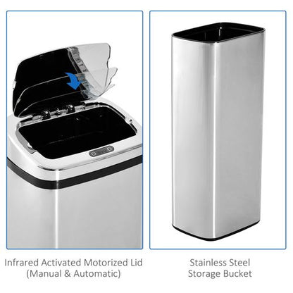 50L Motion Sensor ABS Rubbish Bin Silver/Black