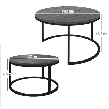 Stacking Coffee Table Set Steel Frame Wood Effect Top - 2 Pcs
