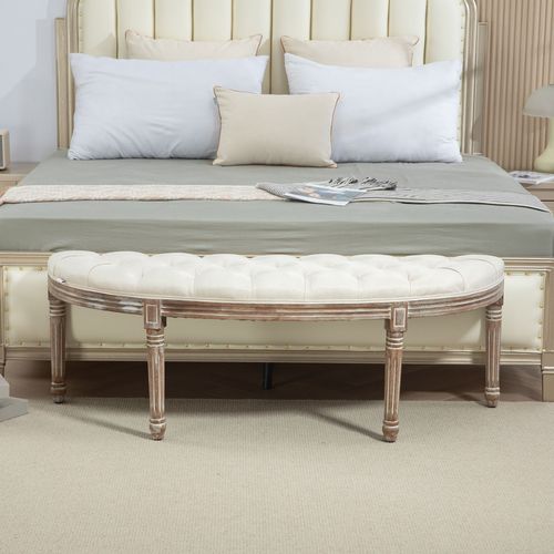 Half-Circle End Bench Ottoman Footstool Seat Cream