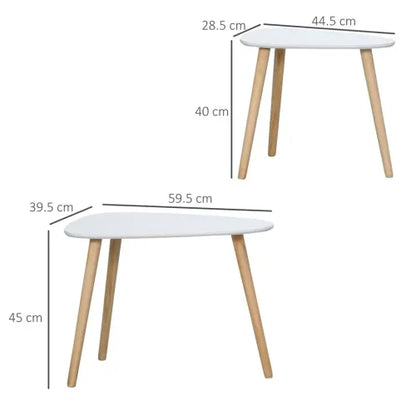 Side Table Nested Coffee Table with Solid Wood Legs in White - Set of 2