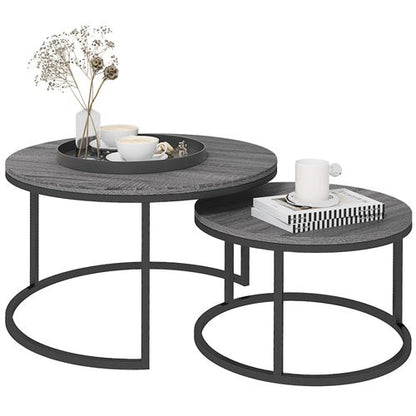 Stacking Coffee Table Set Steel Frame Wood Effect Top - 2 Pcs