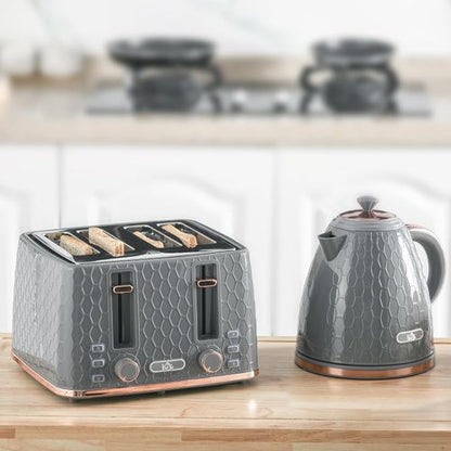 1.7L Kettle and Toaster Set with Defrost, Reheat and Crumb Tray in Grey