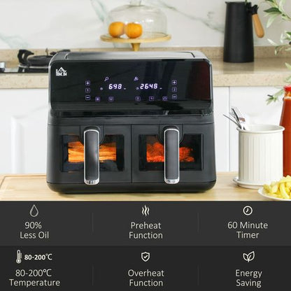 8L Dual Air Fryer Family Size with 2 Basket 8 Presets Cookbook Timer 2500W