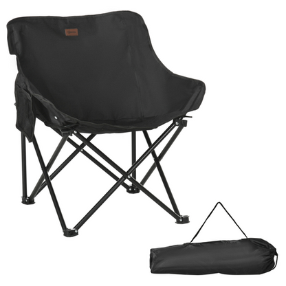 Folding Camping Chair with Carrying Bag and Storage Pocket in Black