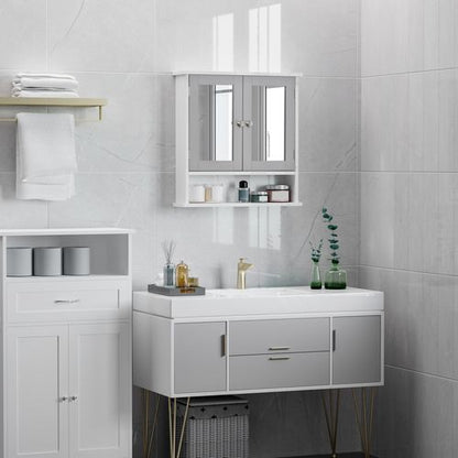 Mirror Cabinet Wall Mounted with Double Mirrored Doors in Grey
