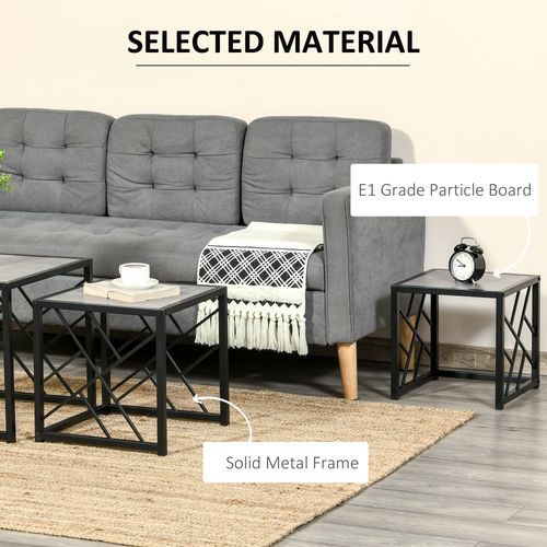 Nesting Coffee Tables Square End Tables with Metal Frame in Grey - Set of 3