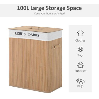 Bamboo Collapsible Laundry Basket with Lid