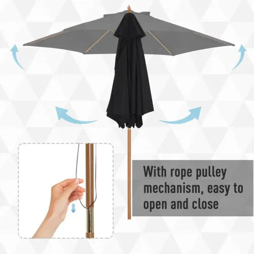 2.5m Wood Garden Parasol in Black