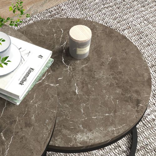 Stacking Coffee Table Set Steel Frame Marble - Effect Top - 2 Pcs