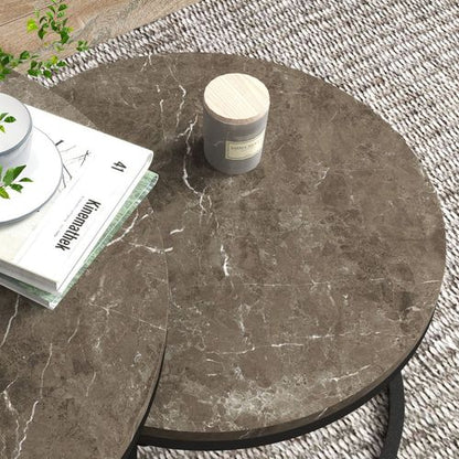 Stacking Coffee Table Set Steel Frame Marble - Effect Top - 2 Pcs