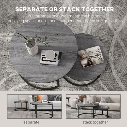 Stacking Coffee Table Set Steel Frame Wood Effect Top - 2 Pcs