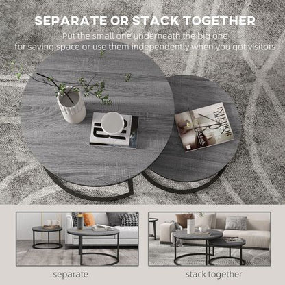 Stacking Coffee Table Set Steel Frame Wood Effect Top - 2 Pcs