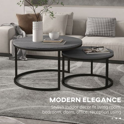 Stacking Coffee Table Set Steel Frame Wood Effect Top - 2 Pcs