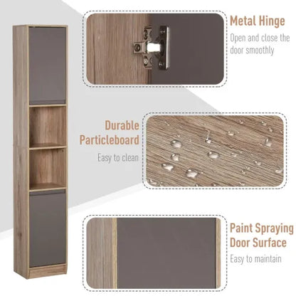 Freestanding Storage Cabinet Slimline Unit with 2 Cupboards 2 Compartments