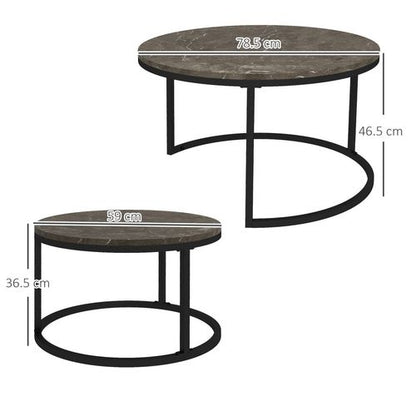 Stacking Coffee Table Set Steel Frame Marble - Effect Top - 2 Pcs