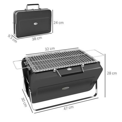 Portable BBQ Grill with Suitcase Design in Black