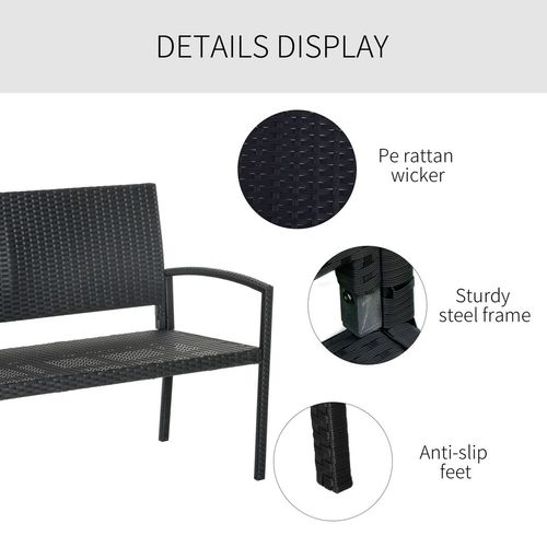 Patio Rattan 2 Seater Garden Bench Love Seater in Black