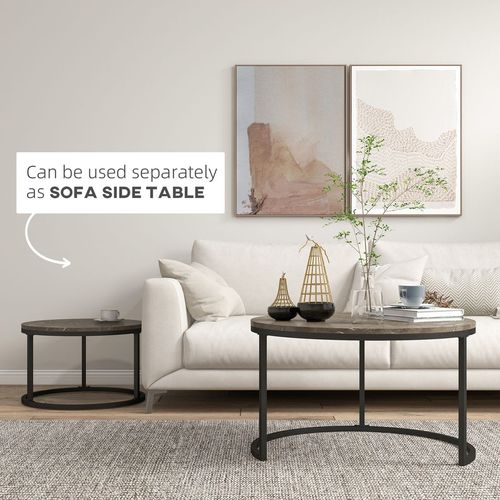 Stacking Coffee Table Set Steel Frame Marble - Effect Top - 2 Pcs