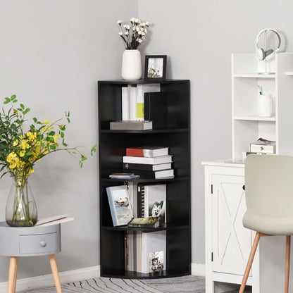 4 Tier Wood Corner Shelf Unit in Black