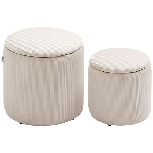Cream / White Fabric Storage Ottomans with Removable Lids - Set of 2