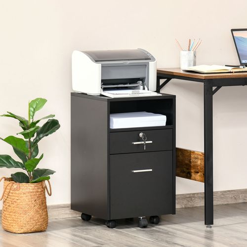 Mobile File Cabinet Lockable Documents Storage with 5 Wheels in Black